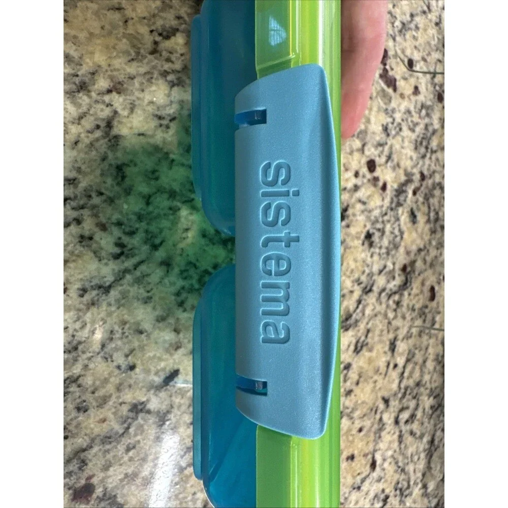 Sistema Containers 11.8 Oz Split box & Sandwich Box 450ml, Blue & Green, Set- 2